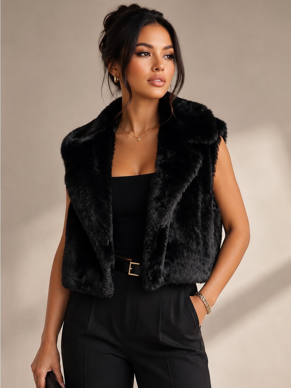 Fashion Nova Luxe Black Faux Fur Vest